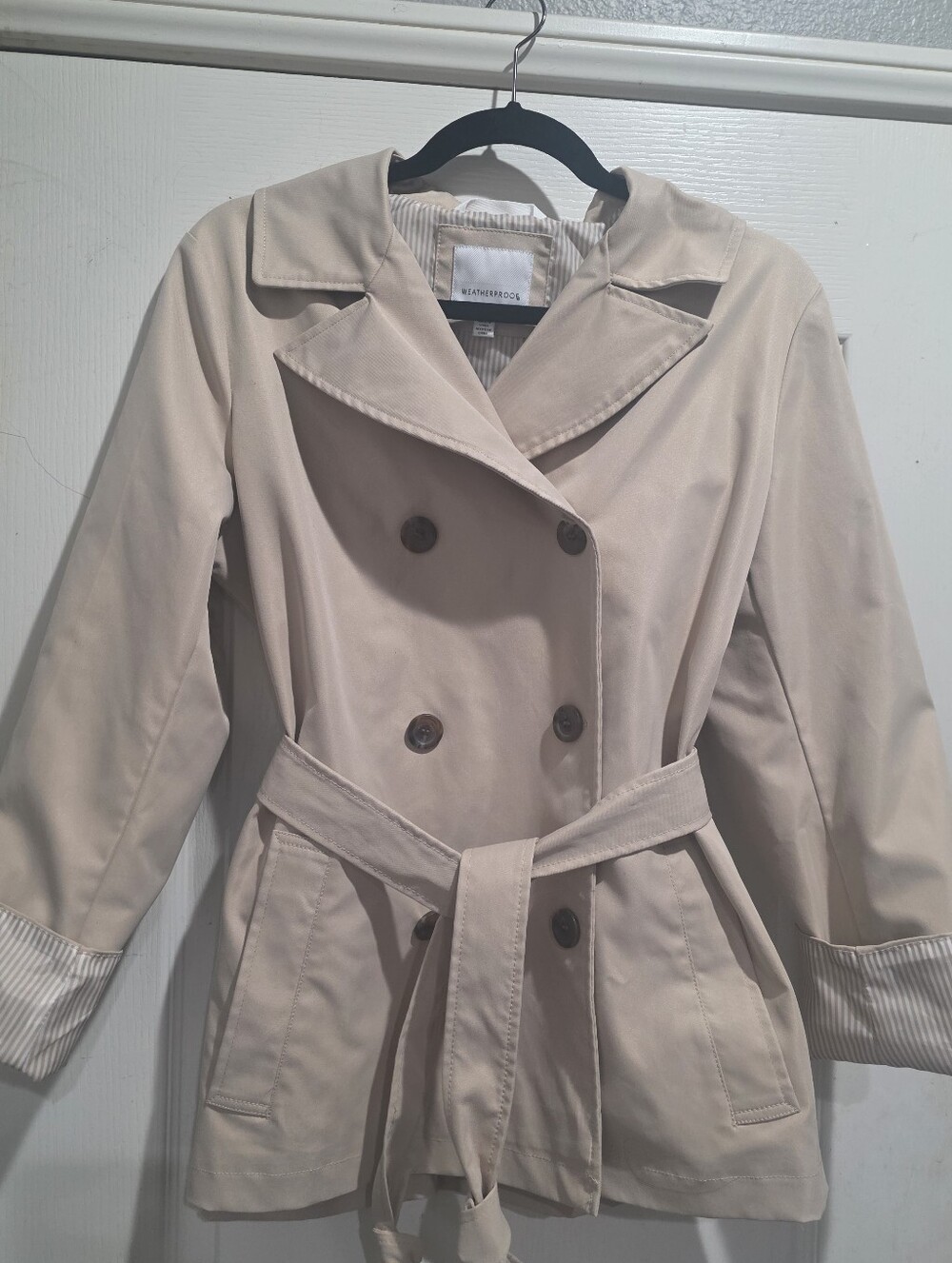 Weatherproof Cream Double-Breasted Trench Coat with Belt